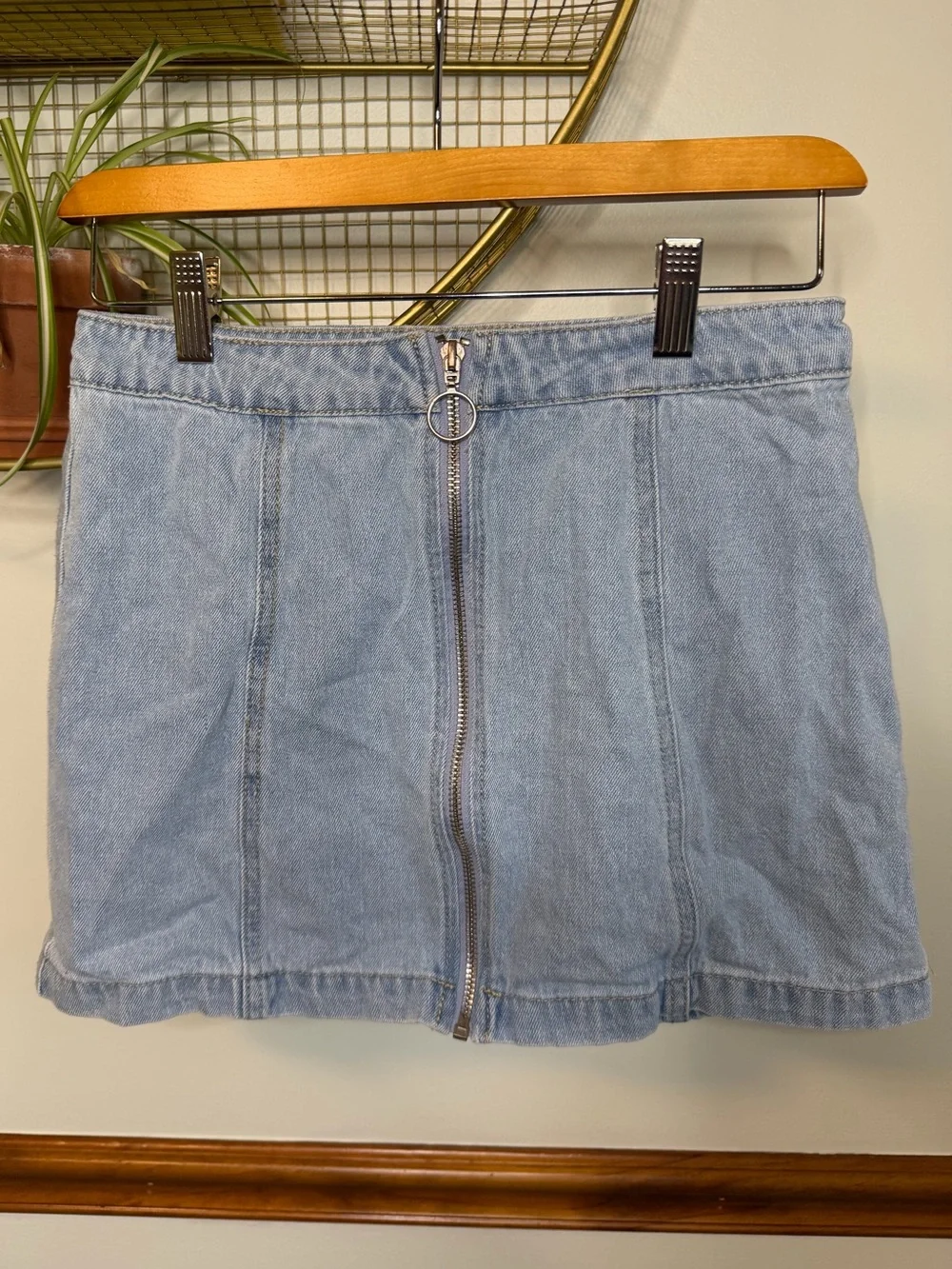 Light Blue Denim Zip-Front Mini Skirt